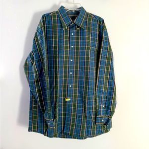 JOS. A. BANK - MEN'S DARK GREEN PLAID LONG SLEEVE BUTTON-UP SHIRT